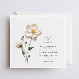 Elegant Vit blomma I-kvadratisk minimalistisk Bröl Tack Kort