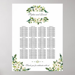 Elegant vit blommande blommor sittplatskarta poster