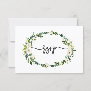 Elegant vit blommande blomster handstil RSVP OSA Kort