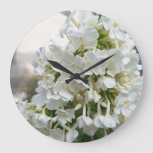 Elegant vit blommande blomsterur för vägg stor klocka