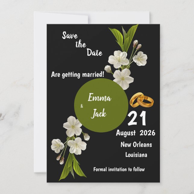 Elegant vit blommande gren Save the Date Blommig Spara Datumet (Framsida)