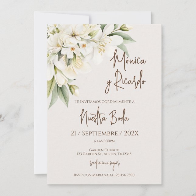 Elegant vit blommig bröllopsinbjudan inbjudningar (Framsida)