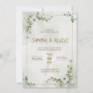 Elegant vit blommig bröllopsinbjudan kort