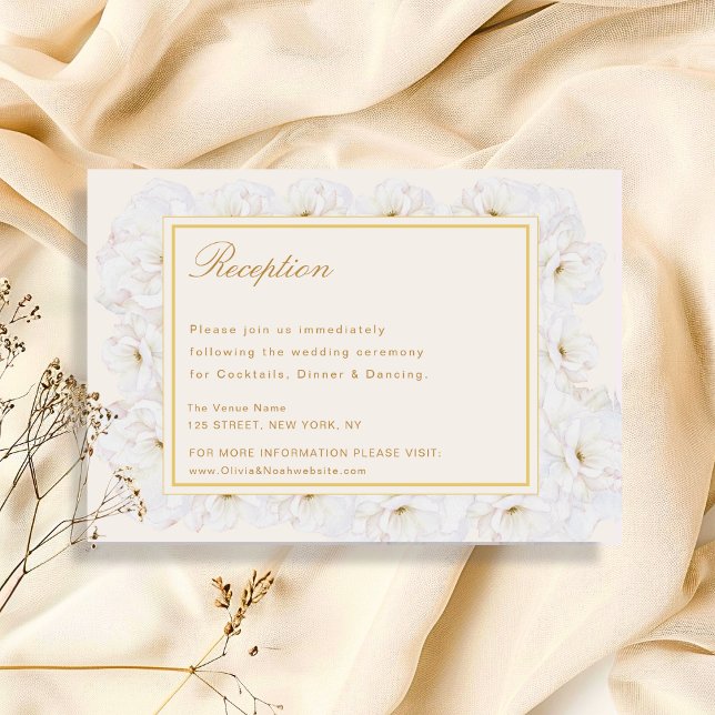 Elegant vit blommig elfenbens- och guldbord Weddin OSA Kort (Skapare uppladdad)