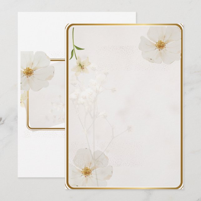 Elegant vit blommig inbjudningskort | Minimalistis (Fram/baksida)