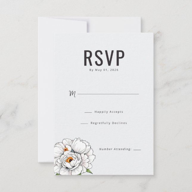 Elegant vit blommig RSVP OSA Kort (Framsida)