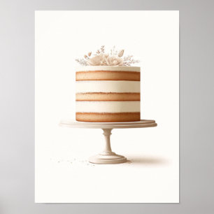 Elegant Vit Blommig Tårta Bageri Köks- Poster