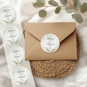 Elegant vit blommig vigselmonogramdekal runt klistermärke