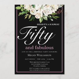 Elegant Vit Blommigt 50 och Fabulous Birthday Inbjudningar