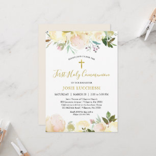 Elegant Vit Blommigt Baptism - inbjudan till gemen