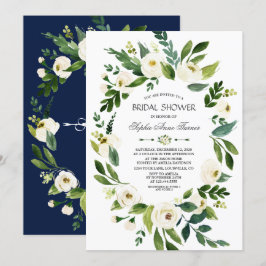 Elegant Vit Blommigt, blå Möhippa Inbjudningar
