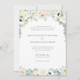 Elegant Vit Blommigt, bra konst Bröllop Inbjudningar