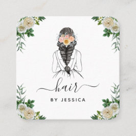 Elegant Vit Blommigt Bride Hairstyle Braid QR-kod Fyrkantigt Visitkort