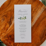 Elegant Vit Blommigt Bröllop Midmeny Meny<br><div class="desc">Det här elegant vita blommigt-menykortet bröllop är perfekt för ett klassiskt bröllop. Den moderna vintagen har en vackert romantisk elfenben- och krämvattenfärg ro och blommor med mörk grönt löv,  grönt och botaniskt material. Den här menyn kan användas för bröllopsmottagning,  repetitionsmiddag eller vad som helst.</div>