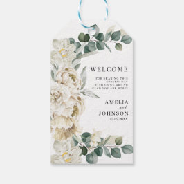 Elegant, vit blommigt, bröllop välkomstförmån presentetikett