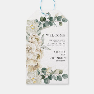 Elegant, vit blommigt, bröllop välkomstförmån presentetikett