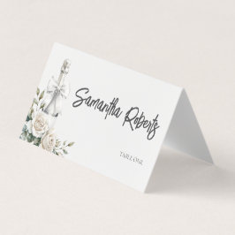 Elegant Vit Blommigt Brunch och Bubble Place Card Kort