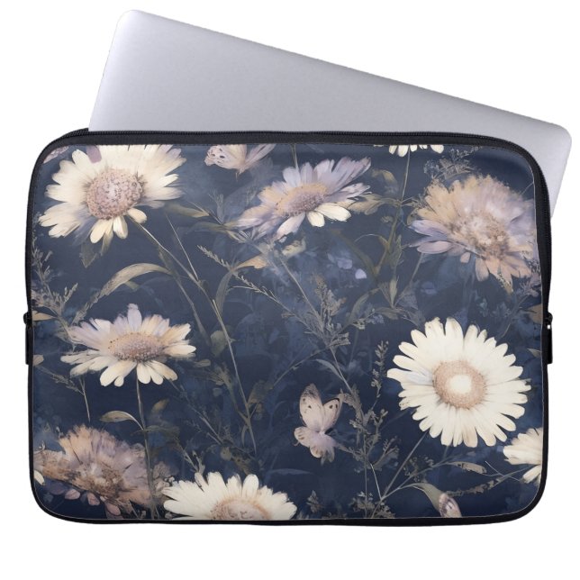 Elegant Vit Blommigt & Butterfly Watercolor | iPad Laptop Fodral (Framsidan)