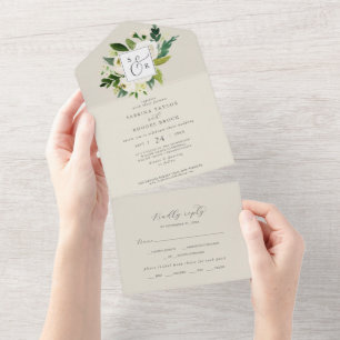 Elegant Vit Blommigt Champagne Monogram Bröllop