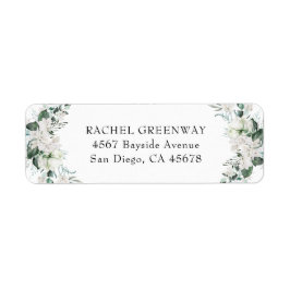 Elegant Vit Blommigt Dusty Blue Sage Grönt Bröllop Returadress Etikett