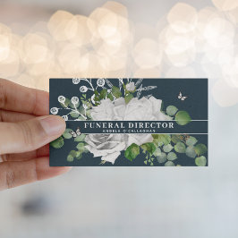 Elegant Vit Blommigt & Eucalyptus Funeral Director Visitkort