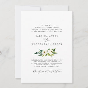 Elegant Vit Blommigt Formellt Bröllop Inbjudningar