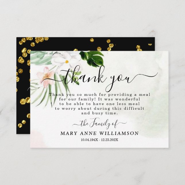 Elegant Vit Blommigt Funeral Food - tackkort Tack Kort (Fram/baksida)