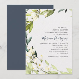 Elegant Vit Blommigt Greenery WAN Quinceañera Inbjudningar