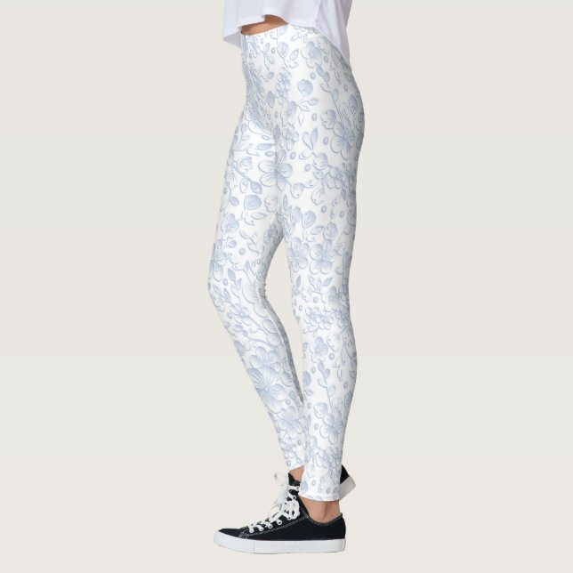 Elegant Vit Blommigt Hibiscus Daisy Mönster| Leggings (Vänster)