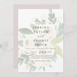 Elegant Vit Blommigt |  Mauve Faded Bröllop Inbjudningar