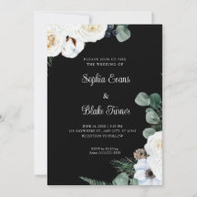Elegant Vit Blommigt med Greenery Black Bröllop
