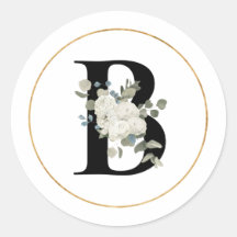 Elegant Vit Blommigt Monogram Brev B på vit 