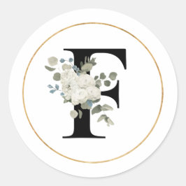 Elegant Vit Blommigt Monogram Brev F på vit  Runt Klistermärke