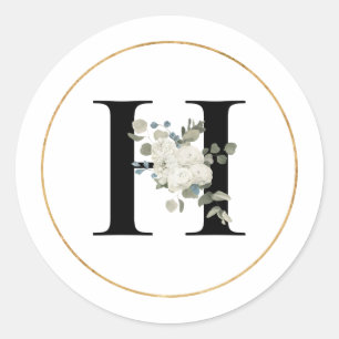 Elegant Vit Blommigt Monogram Brev H på vit Runt Klistermärke