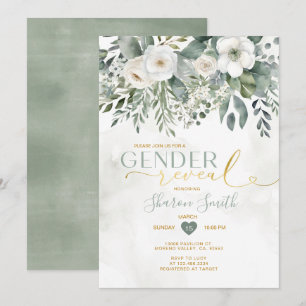 Elegant Vit Blommigt och Eucalyptus Gender Inbjudningar