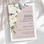 Elegant Vit Blommigt om Mauve 60:e födelsedagen Inbjudningar<br><div class="desc">Med ett populärt färg-schema har denna feminin 60:e födelsedagsfest inbjudan en hörnbukett med vita blommigtar med efterföljande eucalyptus greenery på en stark rosaftig lila-bakgrund. Blommorna omfattar ro, vattenområden och matchande blandade blommigtar för en underbar effekt. De textpar som används i den här designen innehåller en kombination av populärt serif typsnitt....</div>