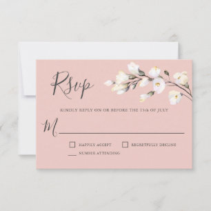 Elegant Vit Blommigt Rosa Bröllop OSA Kort
