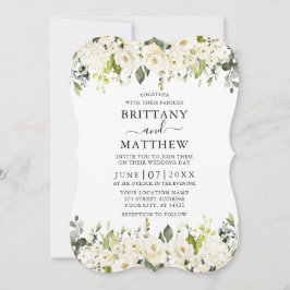 Elegant Vit Blommigt Sage Grönt Bröllop Inbjudningar