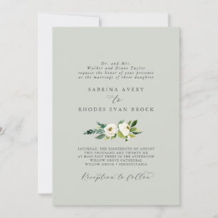 Elegant Vit Blommigt Sage Mint Forme Bröllop Inbjudningar