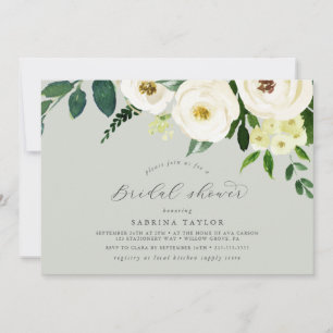 Elegant Vit Blommigt   Sage Mint-Möhippa Inbjudningar