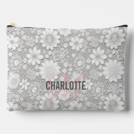 Elegant, vit blommigt, snöre mönster monogram namn