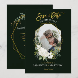 Elegant Vit Blommigt, svart geometriskt foto med G Spara Datumet