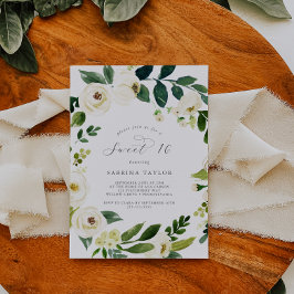 Elegant Vit Blommigt Sweet sixteen födelsedag Inbjudningar