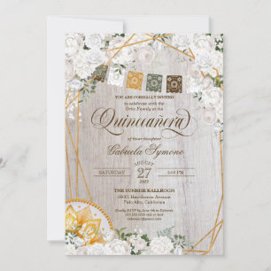 Elegant Vit Blommigt Western karro quinceanera in Inbjudningar