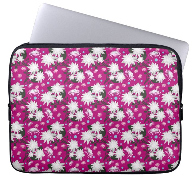 Elegant vit blommönster botanisk design laptop fodral (Framsidan)