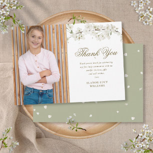 Elegant vit blomning Första heliga kommunion Foto Tack Kort