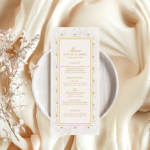 Elegant vit blomster elfenbensguld kant meny