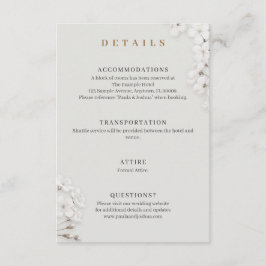 Elegant vit blomster guldmanus detaljer bröllop tilläggskort