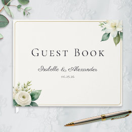 Elegant vit blomster- och grönsaklig custom-högtid gästböcker