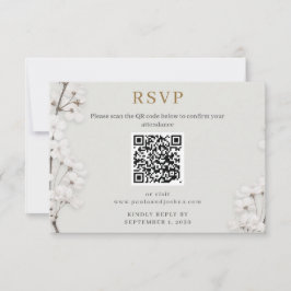 Elegant vit blomster- QR-kod bröllops-RSVP OSA Kort